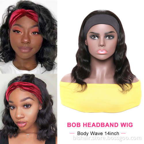 Wholesale Short Bob Headband Wigs for Woman Glueless Full Machine Body Wave Brazilian Human Hair HeadBand Wig Natural Colore